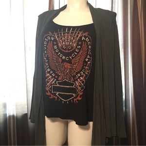 Licensed Harley-Davidson Eagle Embellished Long Sleeve Top with Cardigan 1XL/2XL